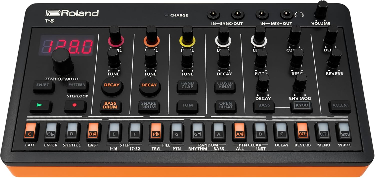 Roland AIRA Compact T-8 BEAT MACHINE | Ultra-Portable Rhythm and Bass Machine with Genuine Roland Sounds | TR-REC Drum Sequencer | Six Rhythm Tracks | Built-in Effects | USB and MIDI Connectivity