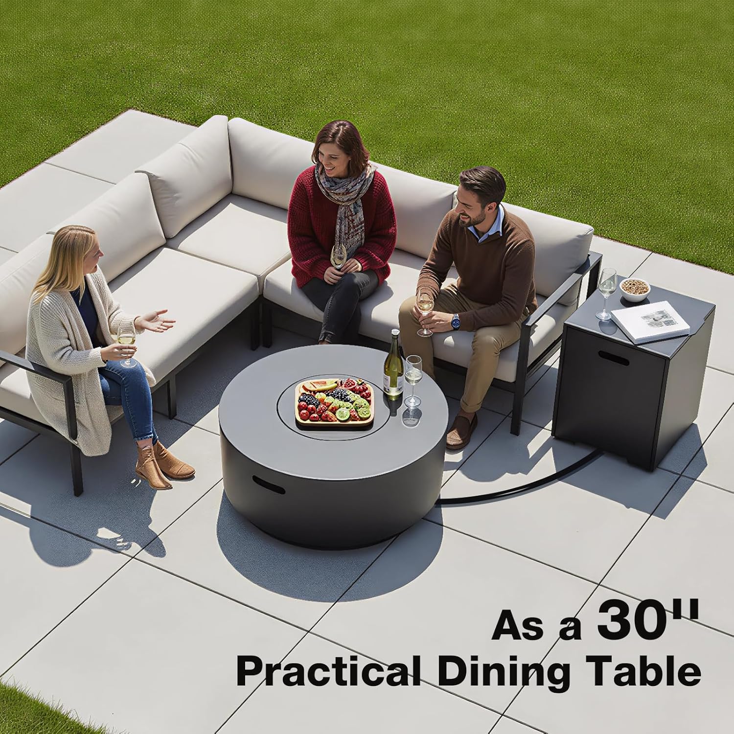 30-inch Outdoor Propane Fire Pit Table Round - Modern Gas Fire Pits Patio Heavy-Duty Firepit 50,000 BTU Fire Table with Tank Cover for Deck, Backyard and Pool, Black