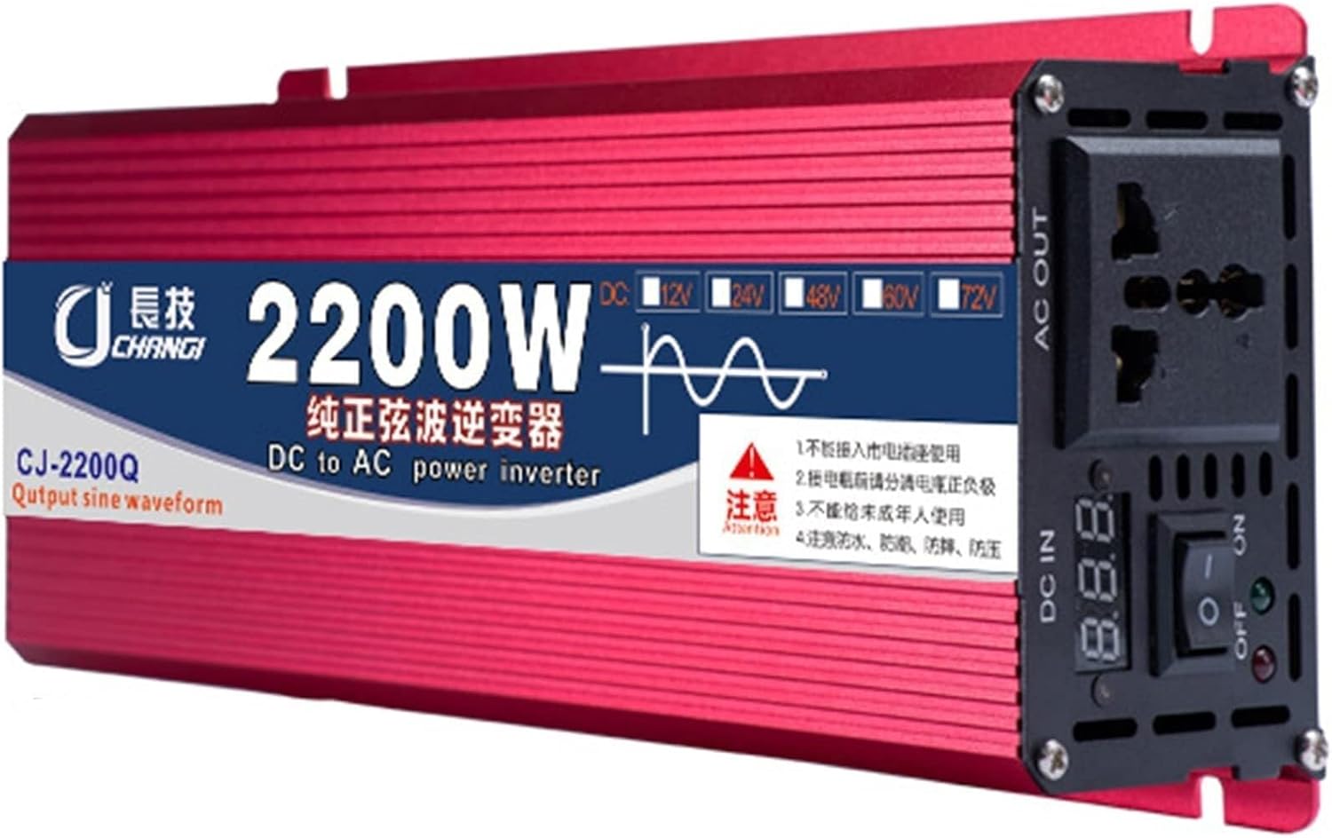 Pure Sine Wave Power Inverter 1600W 2200W 3000W DC 12v 24v 48v 60v to AC 110V/220V Converter with LCD Display and Outlets AC outlets for RV Truck Car 1600W-24Vto110V(48vto110v,1600W)