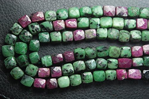 13 inch natural beads strand of 7-9mm faceted cube ruby zoisite gemstone briolletes beads for DIY jewelry - necklace, bracelet, earring, ring.