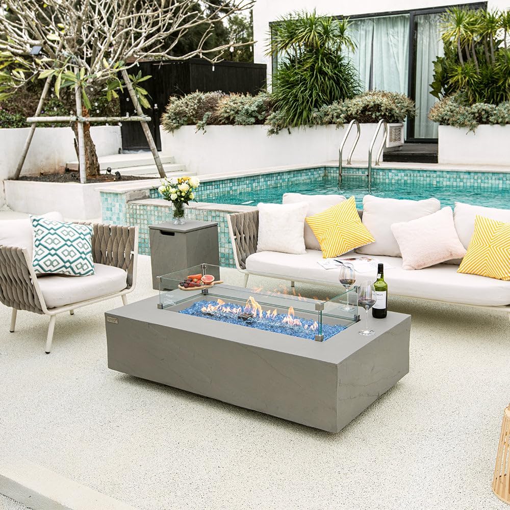 Sol Living Meteora Concrete Modern Rectangular Fire Pit, 55.9