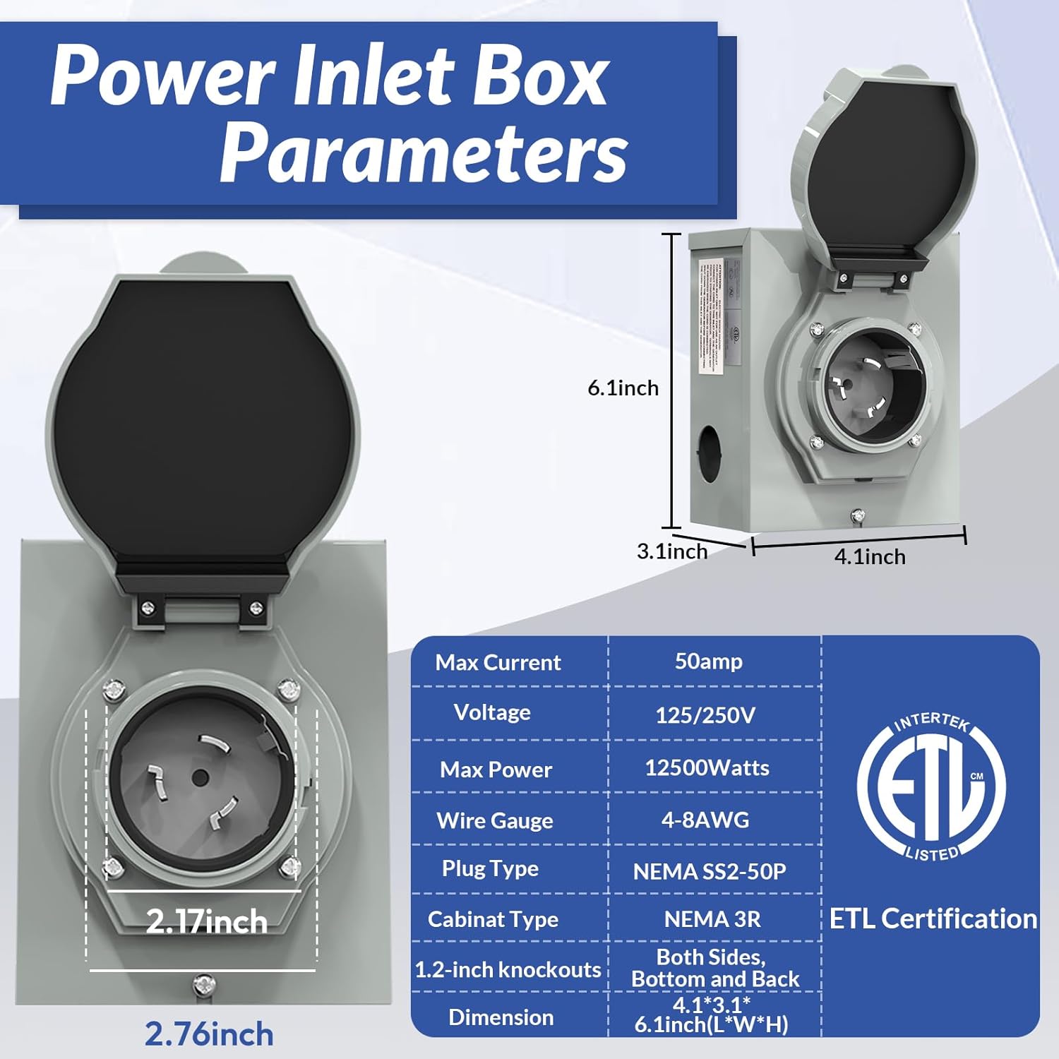 50 Amp Generator Cord and Power Inlet Box (Pre-Drilled) 25 FT, 4 Prong 125V/250V NEMA 14-50P/SS2-50R Twist Lock Generator to House Power Cord, Generator Inlet Box Kit for Emergency Backup Power