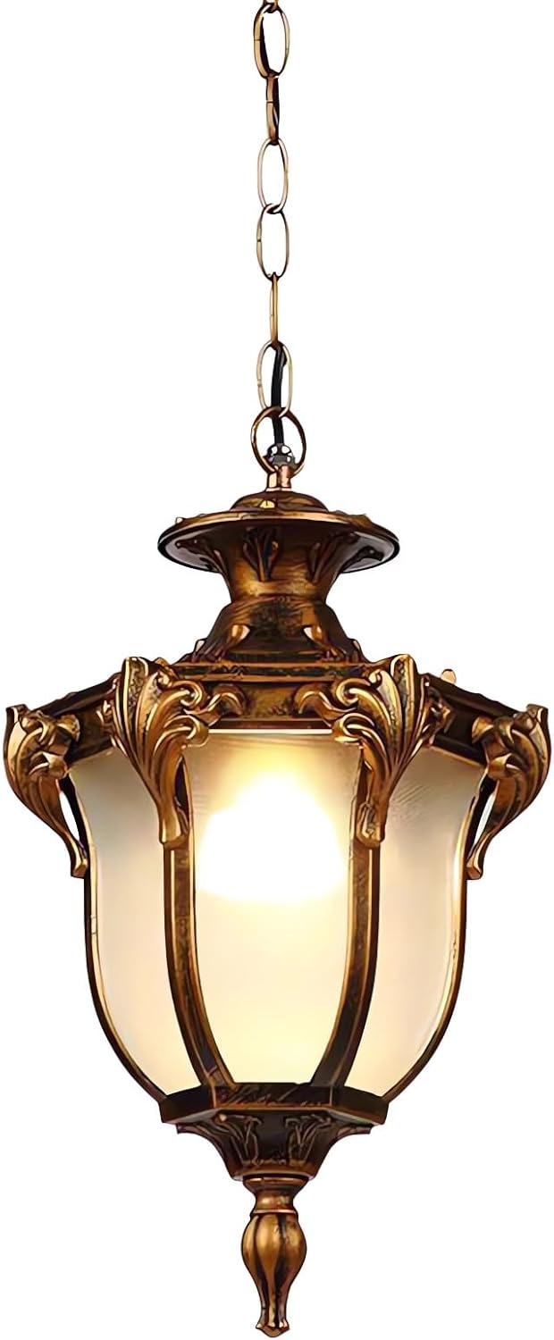 European Style Outdoor Pendant Light, Retro American Style Rural Waterproof Courtyard Balcony Garden Grape Trellis Pavilion Solar Copper Adjustable Suspension Gothic Lighting Fixture Chandelier