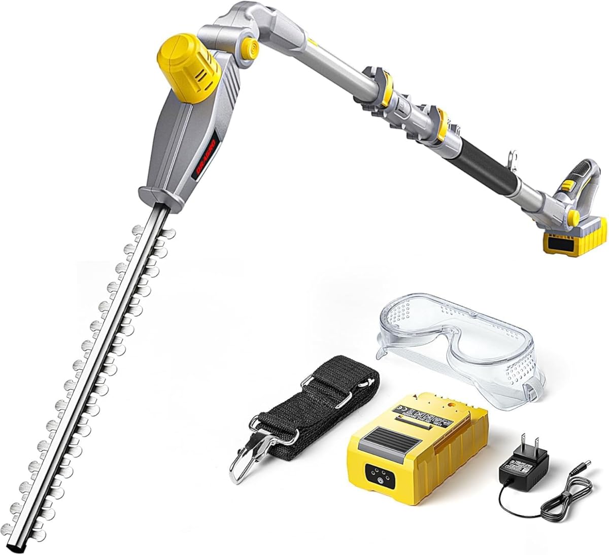 Cordless Hedge Trimmer,21V Electric Pole Power Hedge Trimmers with 10.5-Feet Extension Pole,410Mm Dual Blade,16mm Cutting Capacity, Adjustable Hedge Cutter,for Hedges, Shrubs, Branches