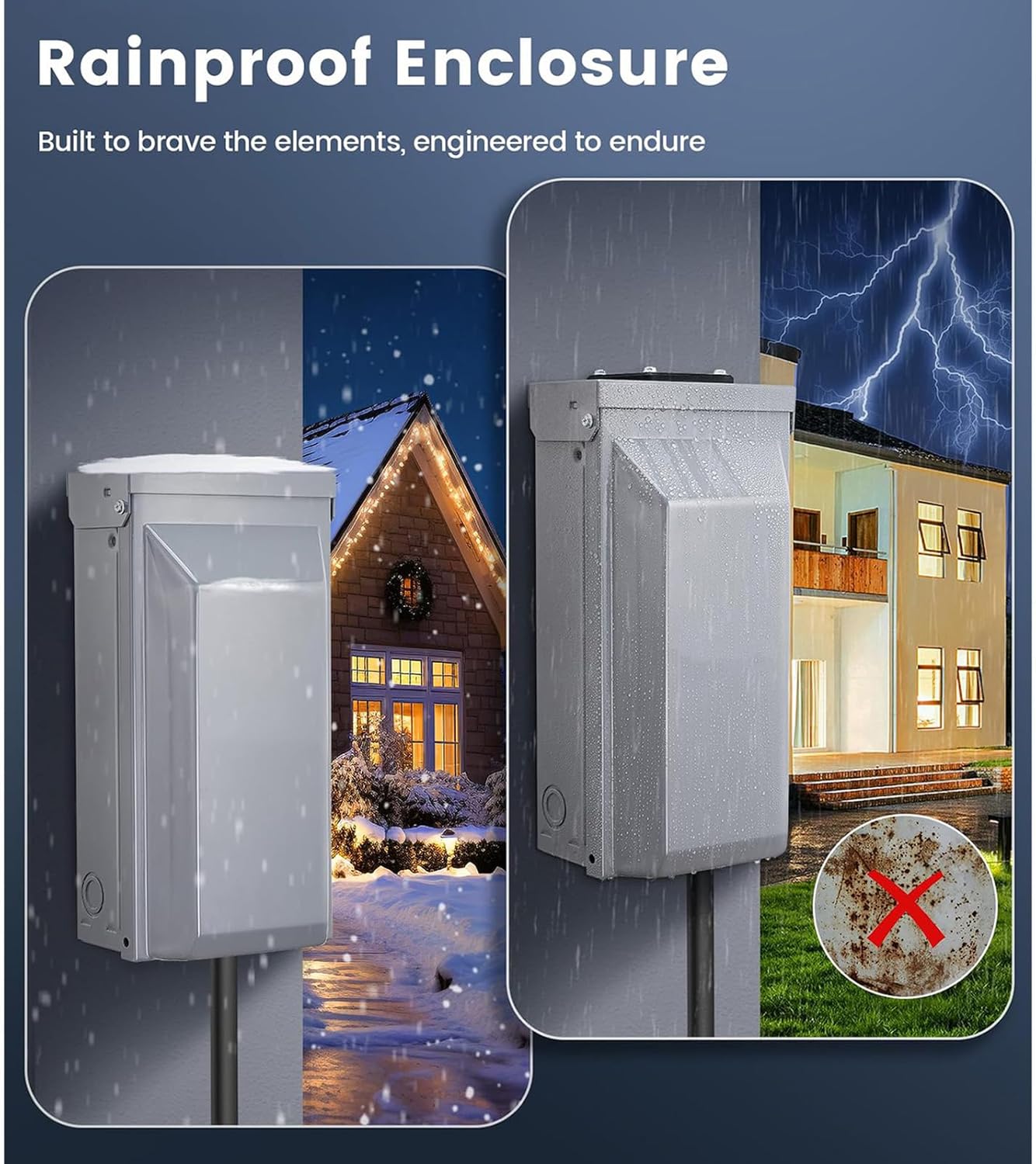 30 Amp Generator Power Box Stainless Steel Rainproof 7500W with Removable Knockout Holes for Outdoor Residential Commercial Use