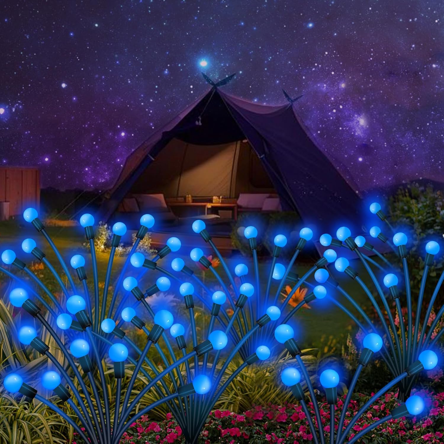 Kohlrabi Solar Garden Lights Outdoor, 10 Pack 80 LED Blue Firefly Lights Waterproof, Sway by Wind, Solar Wind Swaying Light for Yard Patio Backyard Garden Planter Flower Bed Pathway Decoration