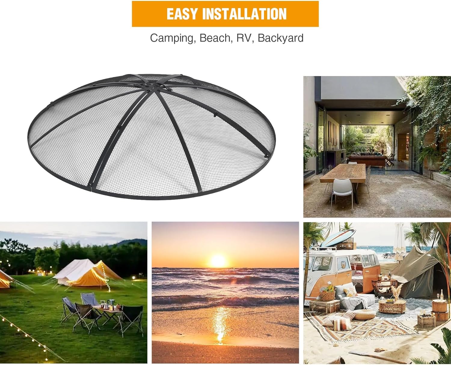 Lineslife Fire Pit Spark Screen 40 Inch Cover Round, Heavy Duty Collapsible Outdoor Fire Pit Mesh Screen, Metal Fire Pits Top Lid with Ring Handle for Patio Backyard, Black