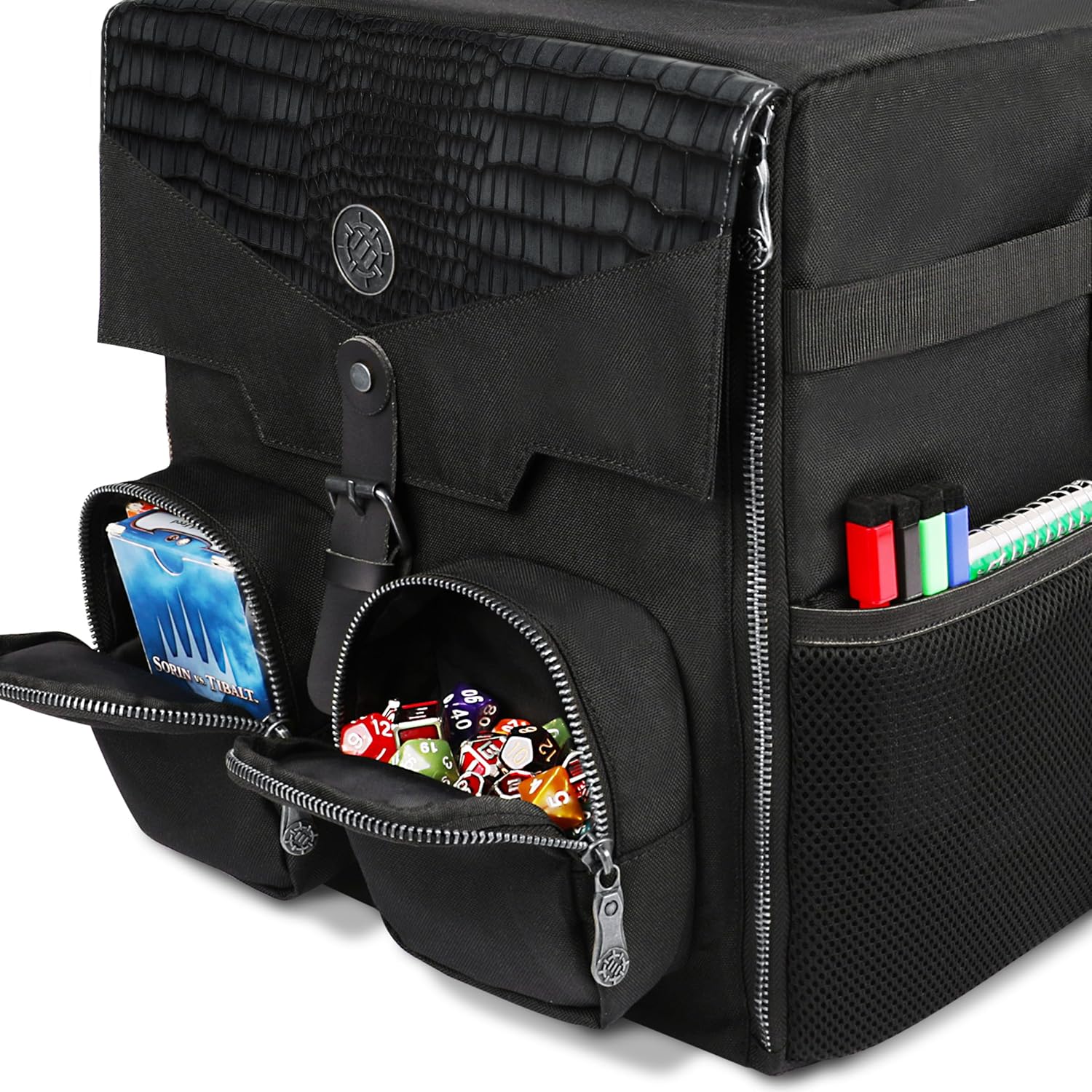ENHANCE Board Game Shoulder Bag - Collector's Edition Board Game Storage with Shoulder Strap and Accessories Pockets for Dice, Cards, More - Reinforced Carrier Protects Tabletop Games (Dragon Black)