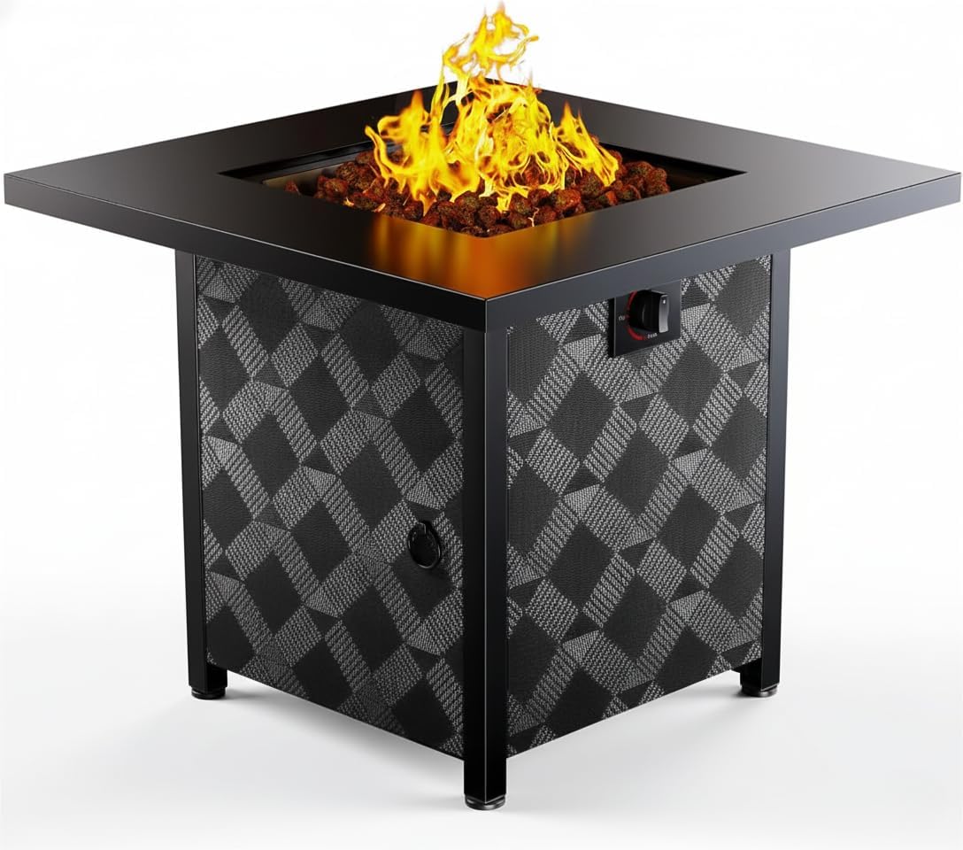 Ciays 28Inch Propane Fire Pit Table, 50,000 BTU Outdoor Gas Fire Pit Table CSA-Certified for Outside Patio with Removable Lid and Lava Rocks, Add Warmth and Ambience to Parties, Backyard, Garden