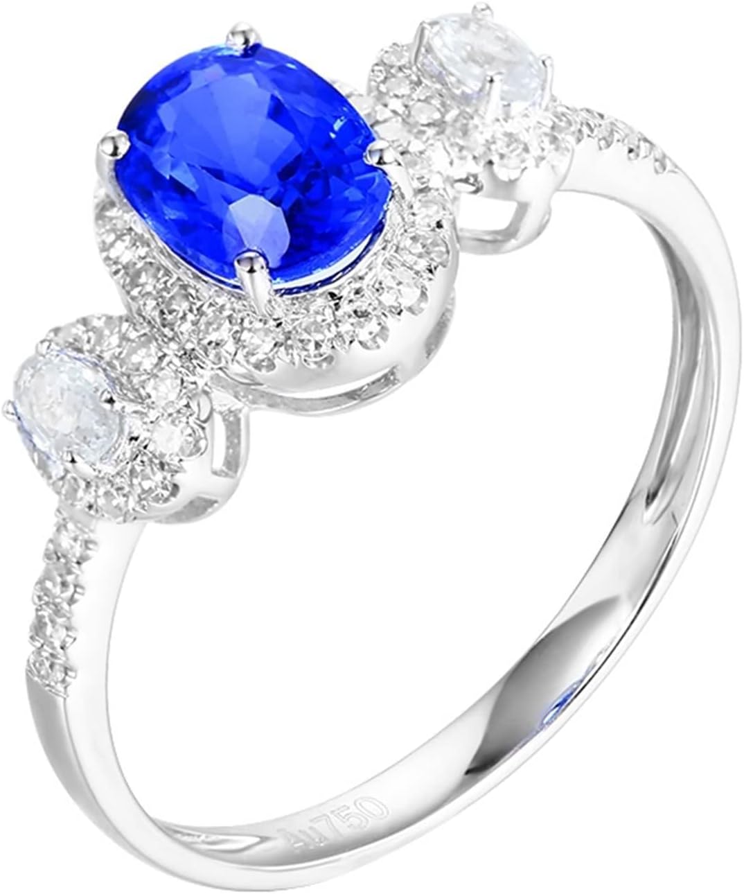 18K White Gold Engagement Ring, Women's Ring Lab Created Sapphire 4 Claws White Gold Band with Moissanite Birthday Gift for Her