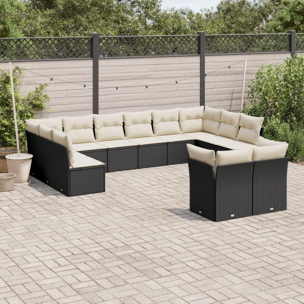 Garden Sofa Set Black, 12-Person Synthetic Poly Rattan Wicker Outdoor Patio Furniture, Weather-Resistant Sectional Seating for Balcony, Deck