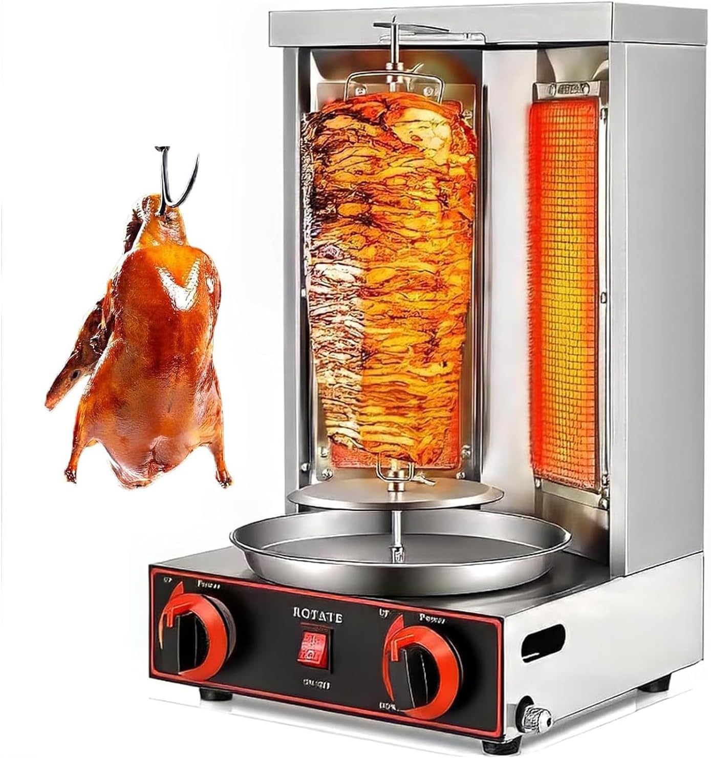 Vertical Grill Rotisserie, Electric Doner Kebab Machine with 2 Burners, Dual Control Heating/360° Rotatable/Double Rows of Cooling Holes, for Family Gathering