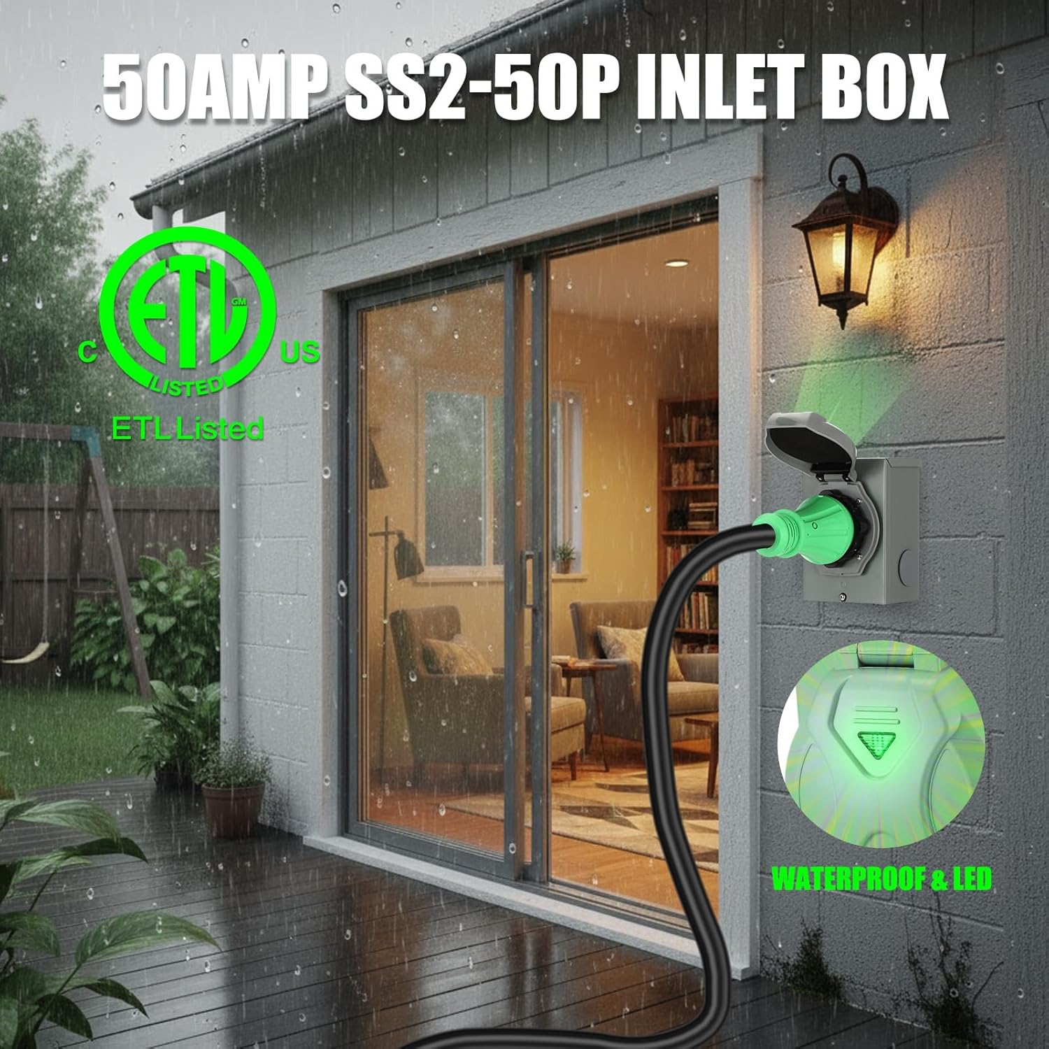 Kanayu 50 Amp Generator Transfer Switch Kit, Includes 100 Amp Manual Transfer Switch, Ss2-50r Inlet Box, 15 ft 14-50p to Ss2-50r Power Cord for Generator Winter Backup Indoor Outdoor Use, Etl Listed