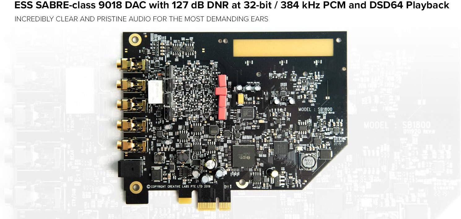 Creative Sound Blaster AE-7 Hi-Res Internal PCIe Sound Card, Quad-Core Processor, 127dB DNR ESS SABRE-class 9018 DAC, Xamp Discrete Custom Bi-amp, Discrete 5.1/Virtual 7.1, Dolby, DTS Encoding (Black)