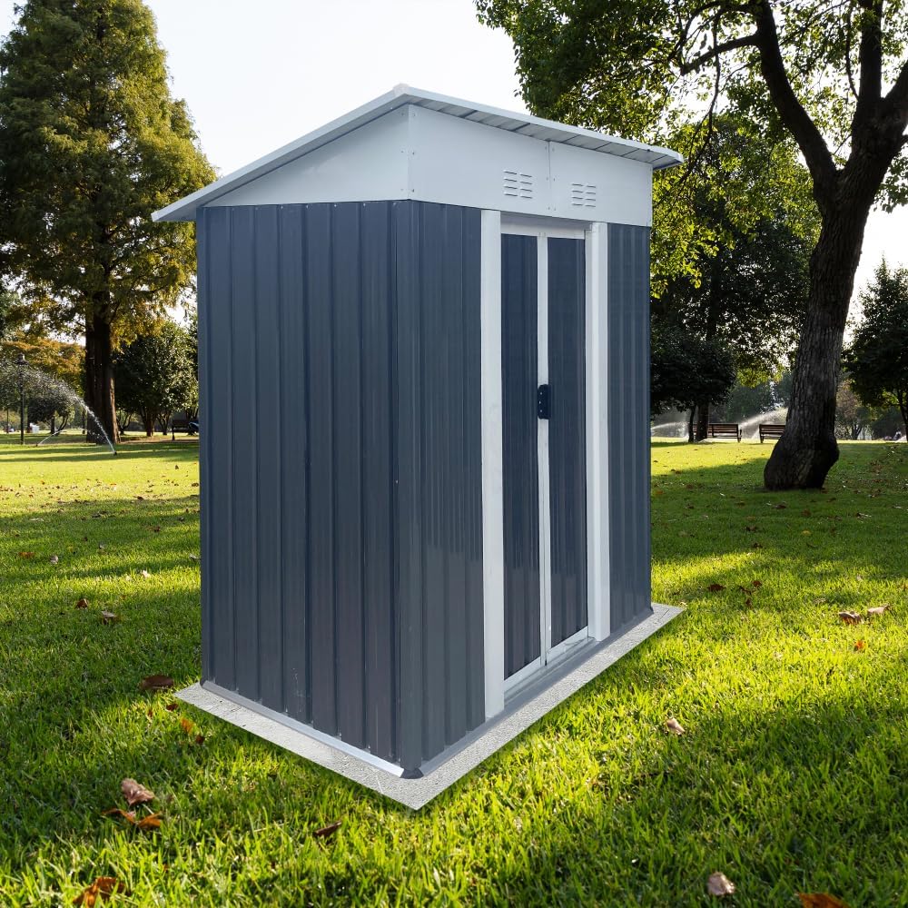 8FT x 6FT Garden shed with Apex Roof for Patio Backyard use Galvanized Steel Metal Sheds Storage House (New 5x3 FT Grey Pent Roof)