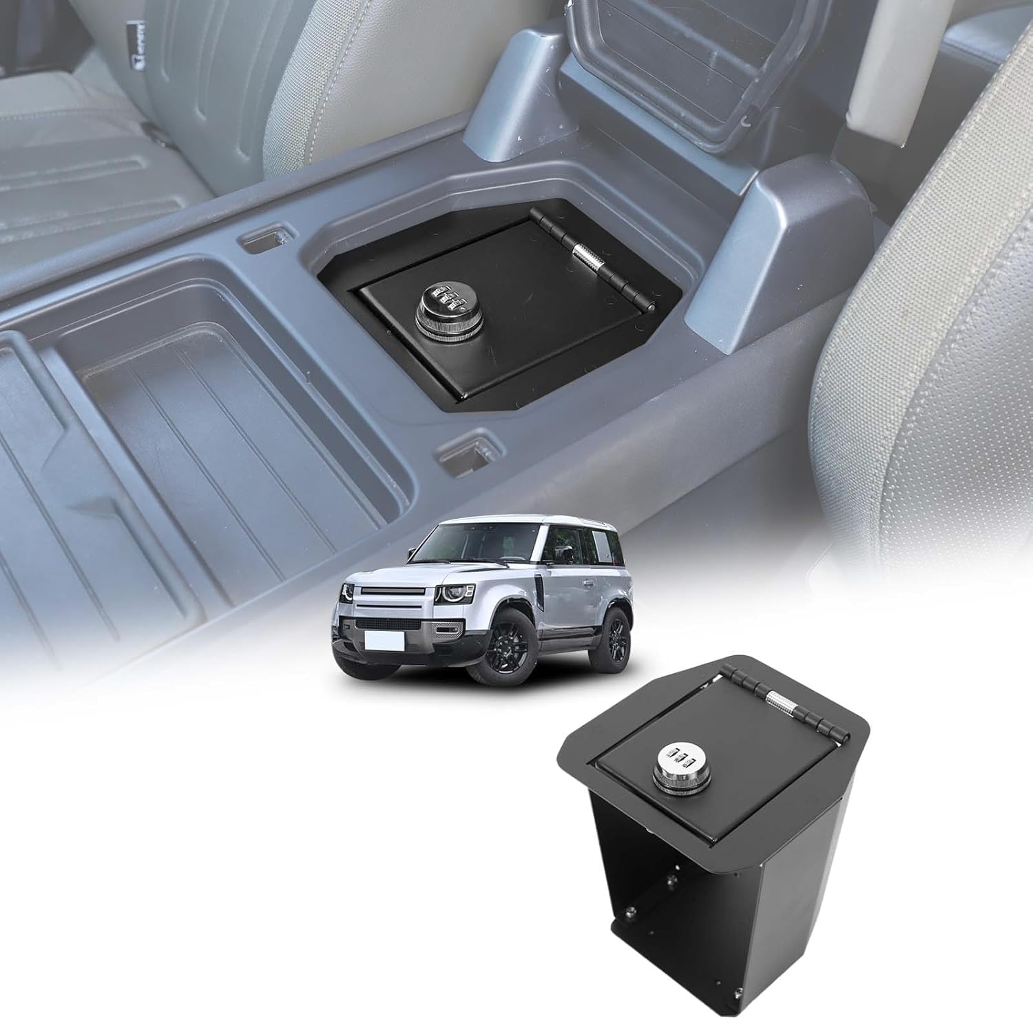 Center Console Safe Lockbox Compatible with 2020-2024 L@nd Rover Defender 90/110/130, 3-Digit Combo Lock Console Gun Vault Safe Storage Box Accessories