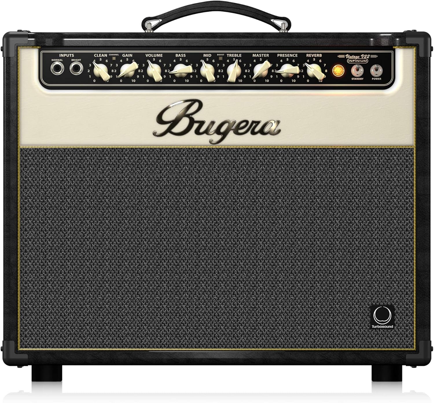 Bugera V22 INFINIUM 22-Watt Vintage 2-Channel Tube Combo with INFINIUM Tube Life Multiplier, Original Turbosound Speaker and Reverb