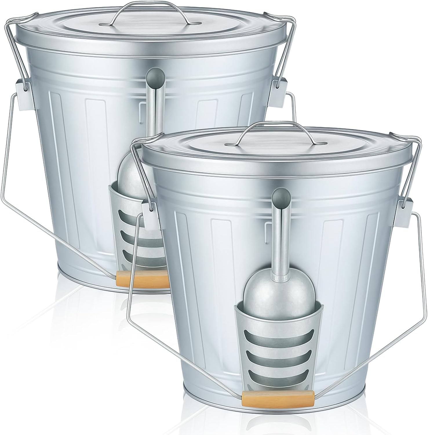 Yungyan 2 Pcs Bird Seed Containers Storage Galvanized Steel Metal Food and Seed Locking Storage Bucket Bin with Scoop, Rustic Farmhouse Feed Containers, Holds up to 18 Quarts, Disassembled Outer Frame