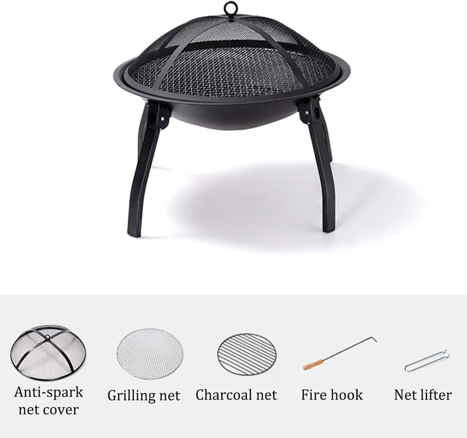 Portable Fire Bowl Folding Wood Burning Fire Pit Iron Brazier 21.7'' Outdoor Fire Pit Burning Bonfire Incinerator for Backyard Garden Camping Picnic.(Style2-55x45CM/21.7x17.7IN)