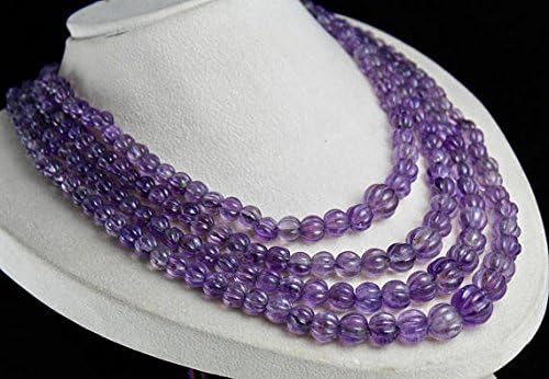 4 Line Natural AMETHYST Carved MELON Beads NECKLACE 20 INCHES 15 MM TO 5 MM