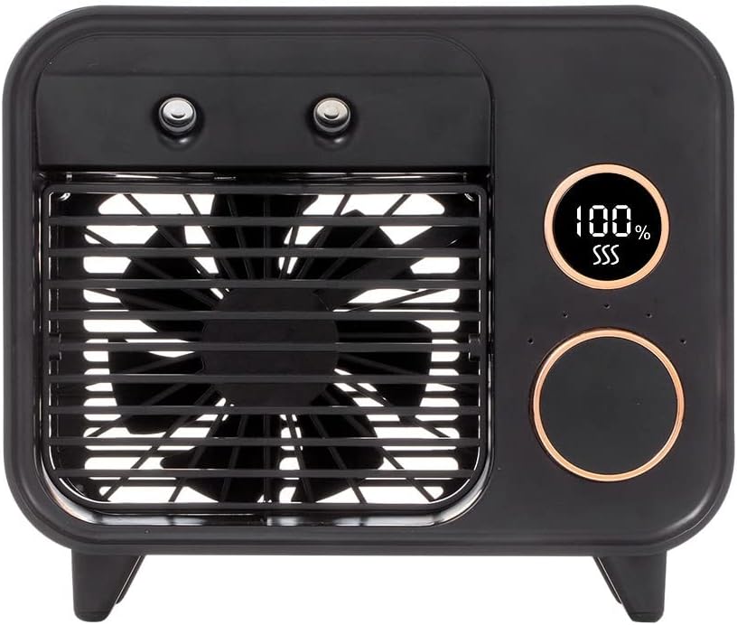 Portable Air Conditioner-2000mAh Rechargeable Personal Air Cooler with 5 Speeds, Quiet Mini Air Conditioner Fan, Desk Cooling Fan for Home, Bedroom, Travel, and Office (Color : Black)