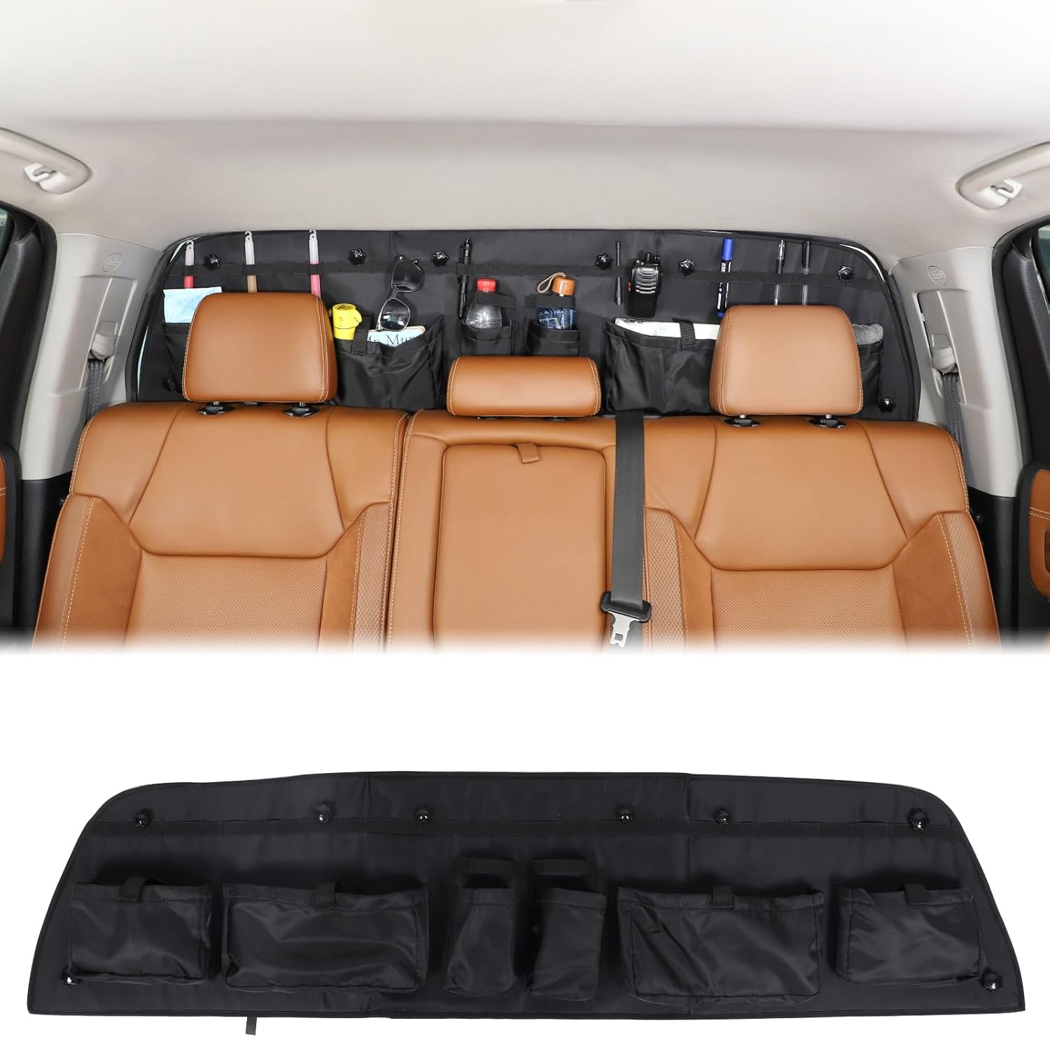 Aunginsy Trunk Organizer Storage Bag Compatible with Toyota Tundra 2014-2021, Pickup Rear Tailgate Window Hanging Luggage Storage Bag Back Door Panel Organizer Cargo Pockets Box Expansion Accessories