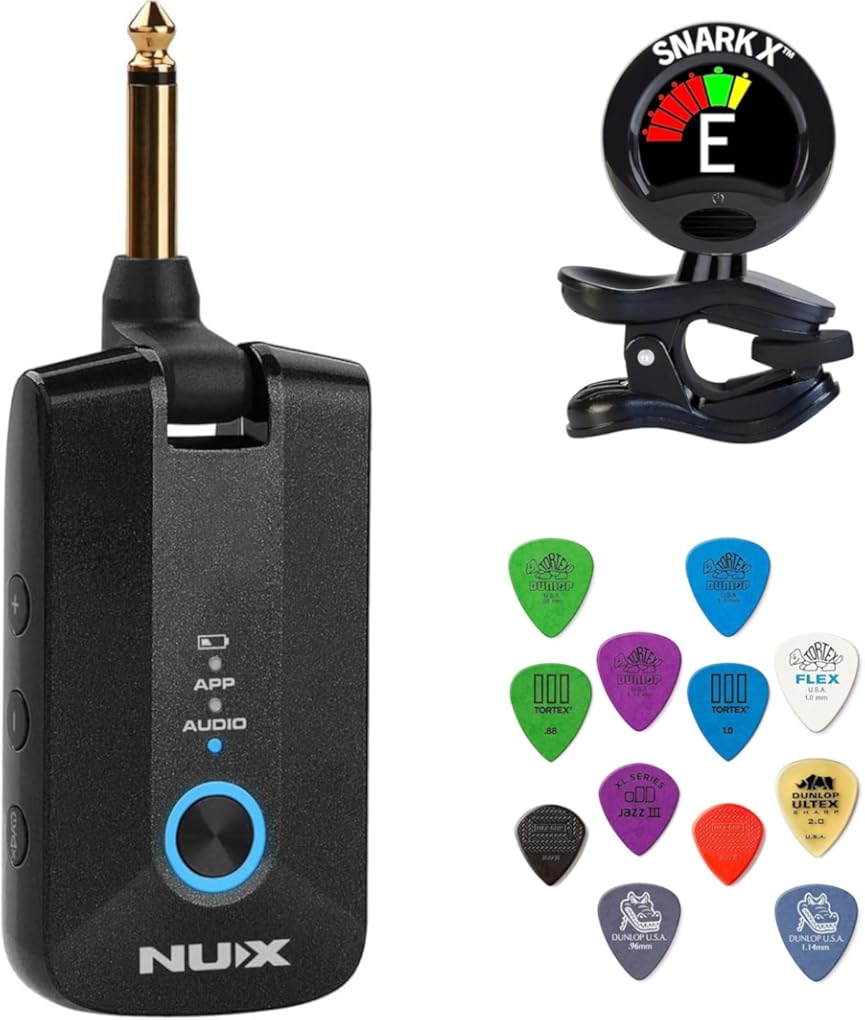 NUX Mighty Plug Pro MP-3 Headphone Amp for Guitar/Bass - Bundle with Snark-X Tuner and Dunlop Pick Pack