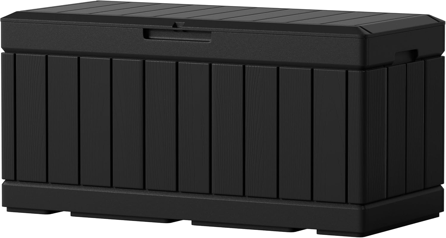 Homall 85 Gallon Large Resin Deck Box Waterproof Outdoor Storage with Padlock Indoor Outdoor Organization and Storage Container for Patio Furniture Cushions, Garden Tools (Black)
