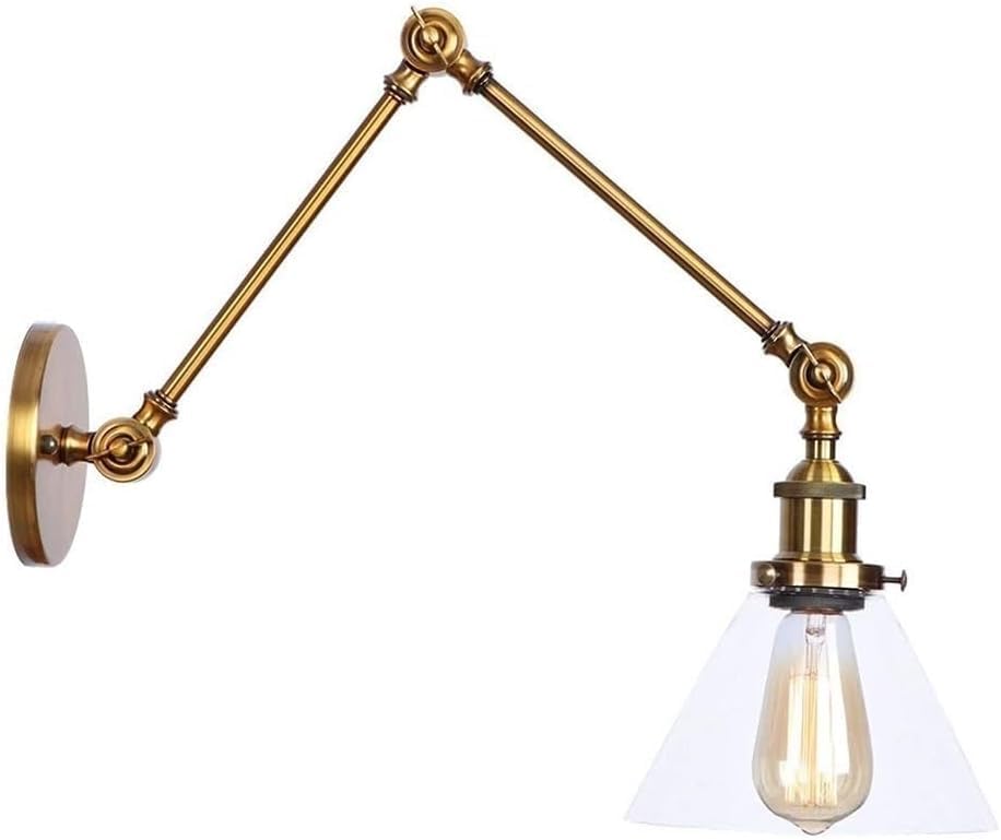 Wall Lighting Fixtures Industrial Swing Arm Wall Lamp Metal Glass Shade Wall Sconces V-intage Adjustable Wall Mounted Lighting Fixture Compatible with Farmhouse Bedroom Reading,Chandelier