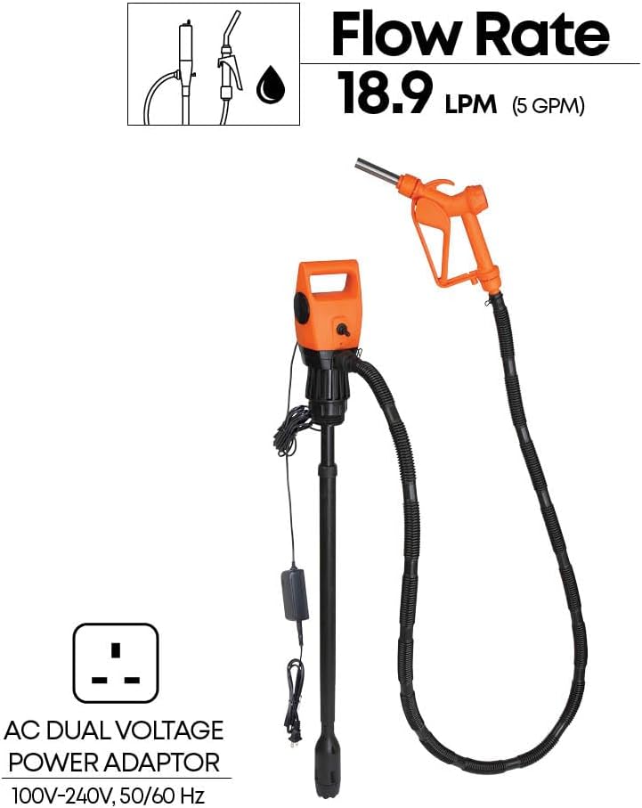 GROZ Electric Drum Pump | 120-240V AC | Adjustable 33.5-49