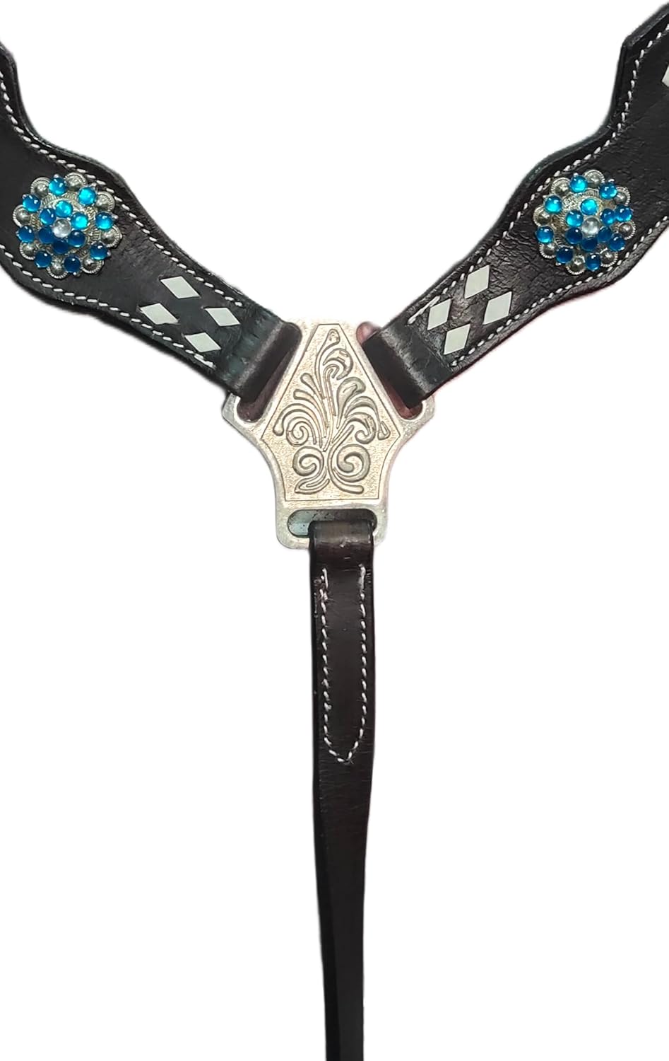 Western Premium Leather Hand Beaded Headstall, Breast Collar, Reins Tack Set Equestrian Trail Accessories Carved Tooled Comfortable Horse Riding Training Size: Full