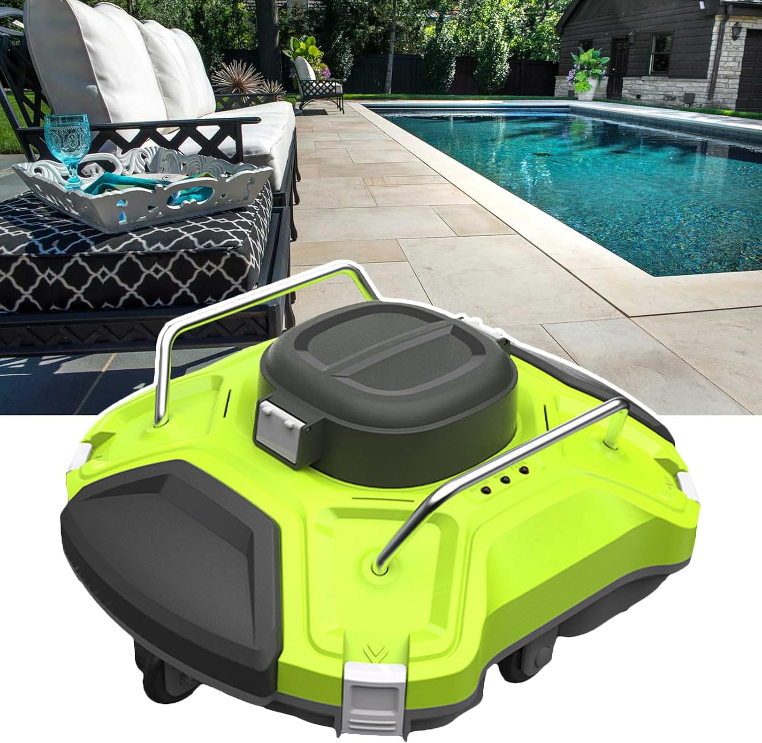Cordless Portable Automatic Pool Vacuum Cleaner for Above Ground Pools, Smart Navigation, Green, Plastic, High Efficiency, Long Battery Life, Strong Suction