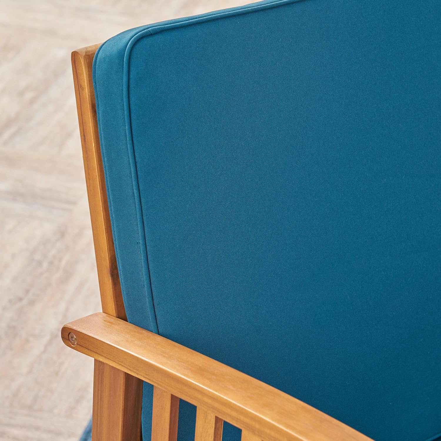 GDFStudio Outdoor 4-Seater Acacia Wood Club Chairs with Firepit, Brown Patina Finish and Dark Teal and Wood Pattern