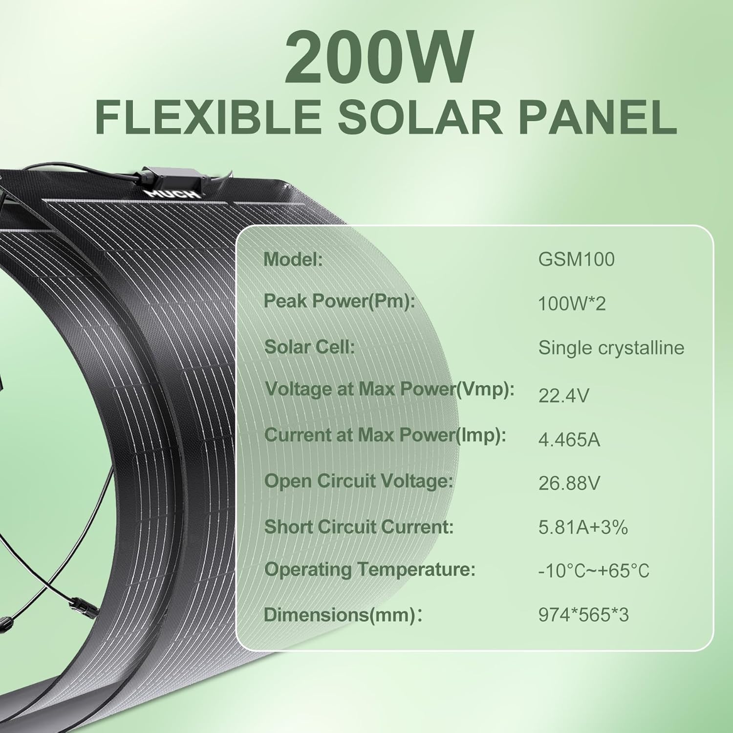 200W Semi-Flexible Solar Panel 12V/24V Monocrystalline Ultra-Flexible Bendable Mono Off-Grid Charger for Marine RV Cabin Van Car Boat Curve Surfaces （2 * 100w）