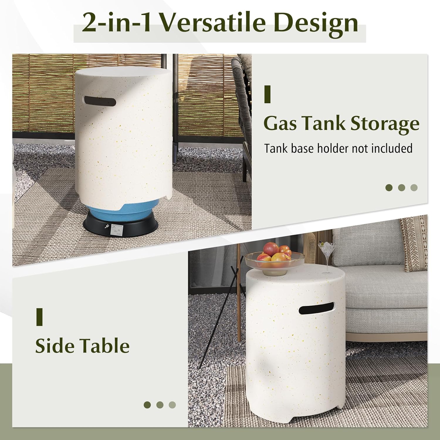 Tangkula Propane Tank Cover Table, 20 LB Propane Tank Storage Box, φ16 x 20.5 Inch Terrazzo Tank Hideaway Table with Side Handles and Protective Cover, Outdoor Side Table for Gas Fire Pit