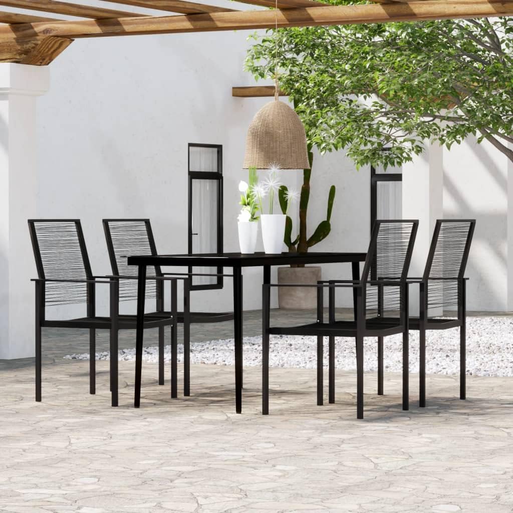 5 Piece Patio Dining Set Black,Patio Dining Set with Glass Table and Rattan Chairs for Outdoor Use Furniture Sets for Patio, Lawn & Garden