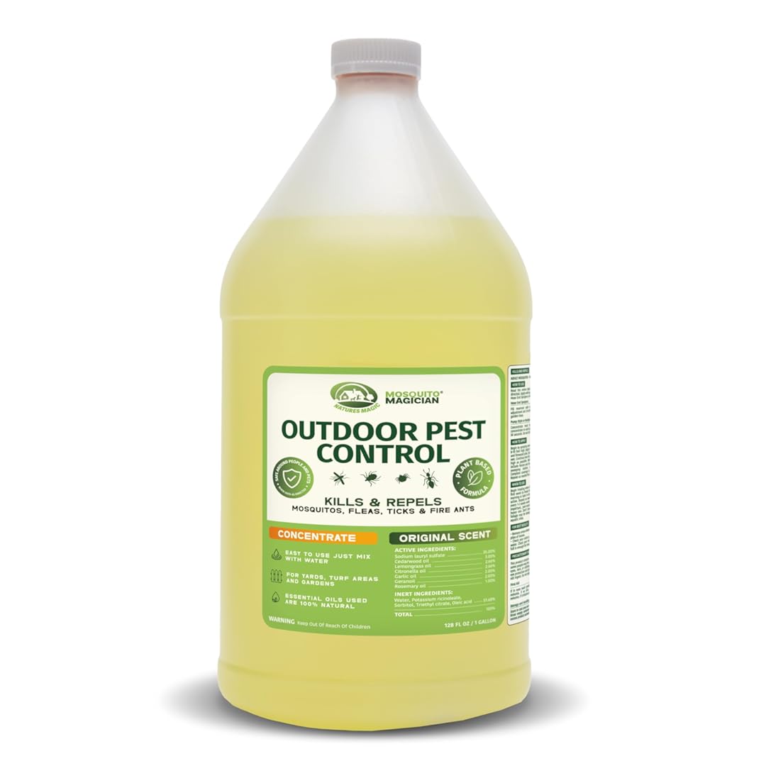 Mosquito Magician Liquid Concentrate - Kills Mosquitoes, Fleas, and Fire Ants - Use with Pump or Backpack Sprayers, Foggers, or Automatic Misting Machines - Ideal for Yards, Lawns, Patios - 1 Gallon