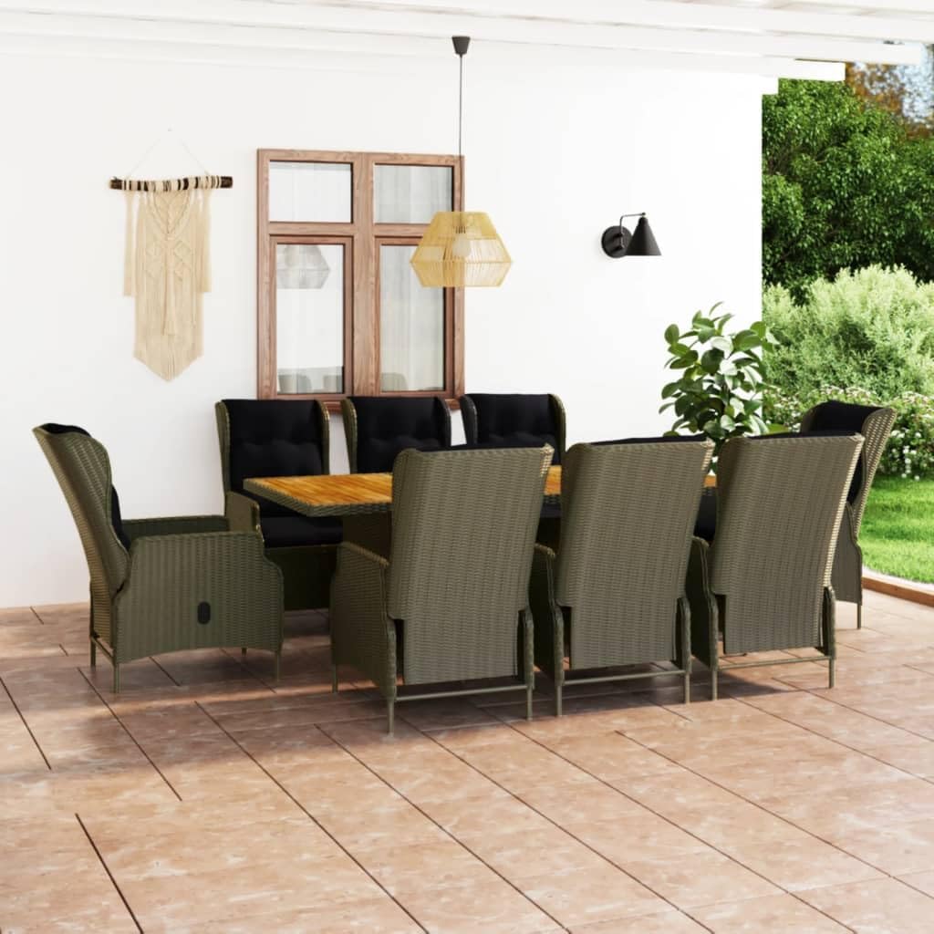 9 Piece Patio Dining Set with Cushions Poly Rattan Brown,Adjustable Reclining Patio Dining Set with Durable Rattan and Steel for Outdoor Use Furniture Sets for Patio, Lawn & Garden