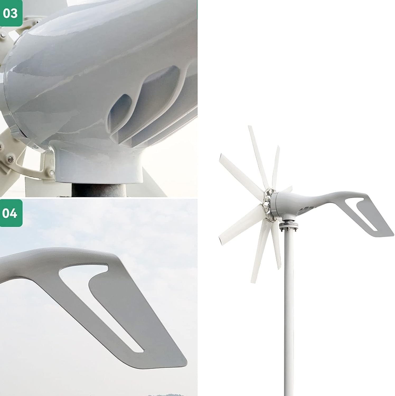 CAJUCA 5000W 12V 24V 48V Wind Turbine Generator Kit 8 Blades with Hybrid Charge Controller Home Small Wind Turbine