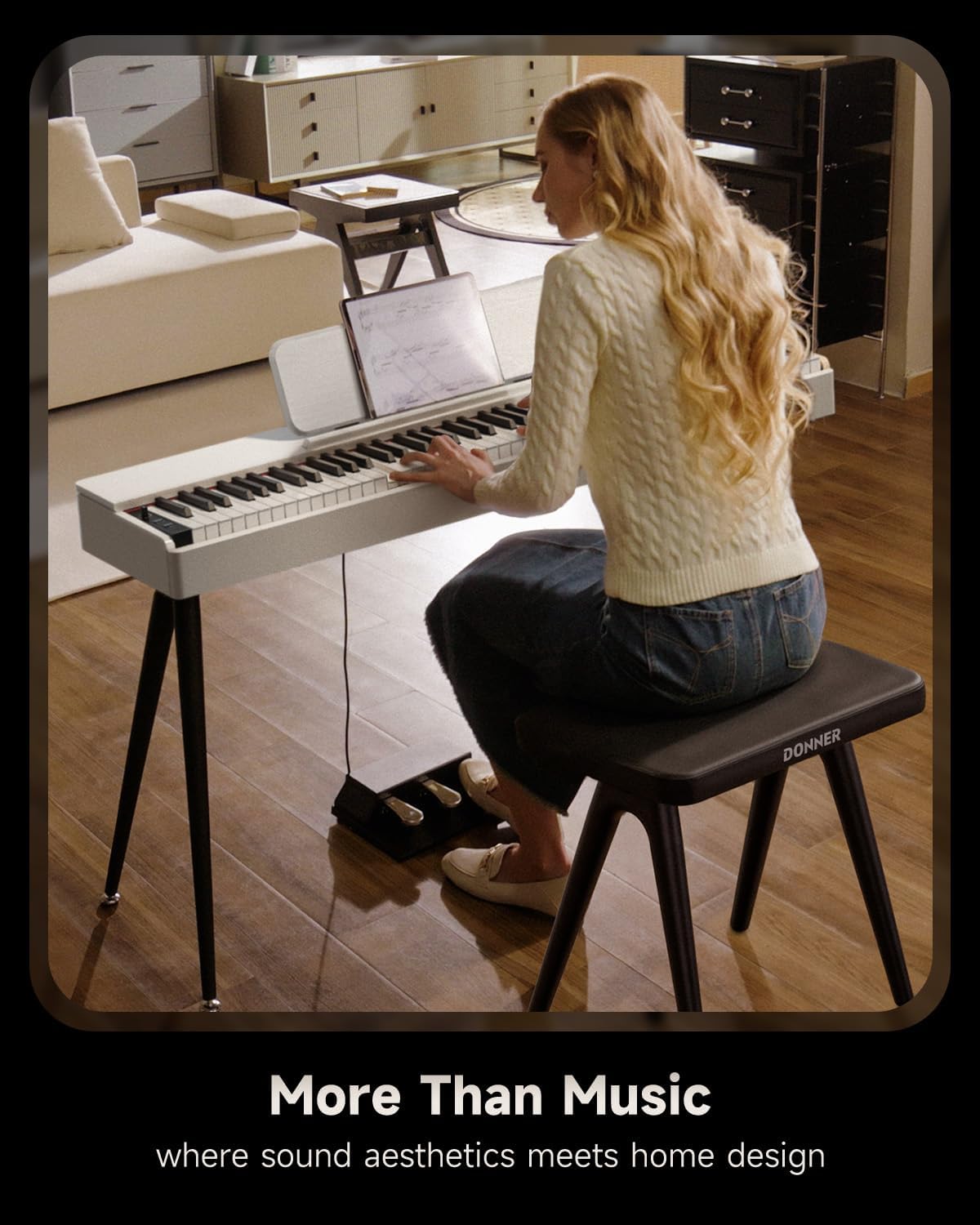 Donner OURA S100 Digital Piano with 88 Key Graded Hammer Weighted Keyboard with White Adjustable Piano Bench