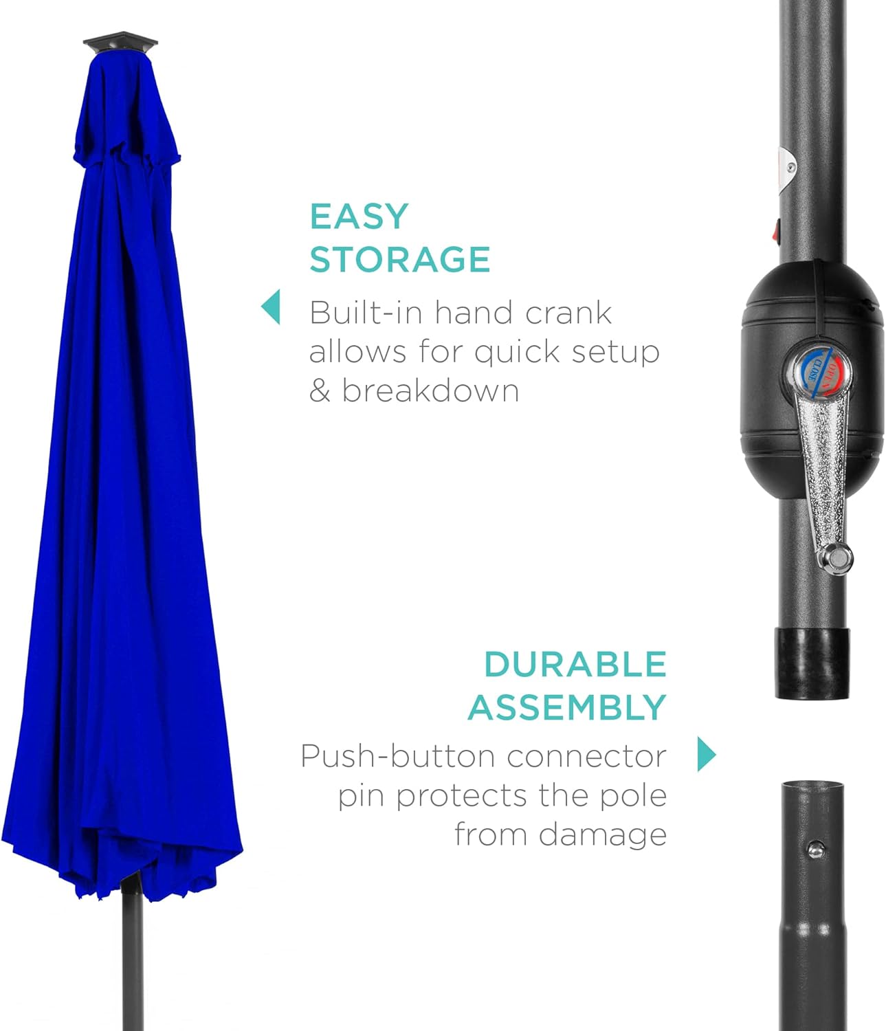 Best Choice Products 10ft Solar Polyester LED Lighted Patio Umbrella w/Tilt Adjustment and UV-Resistant Fabric - Resort Blue