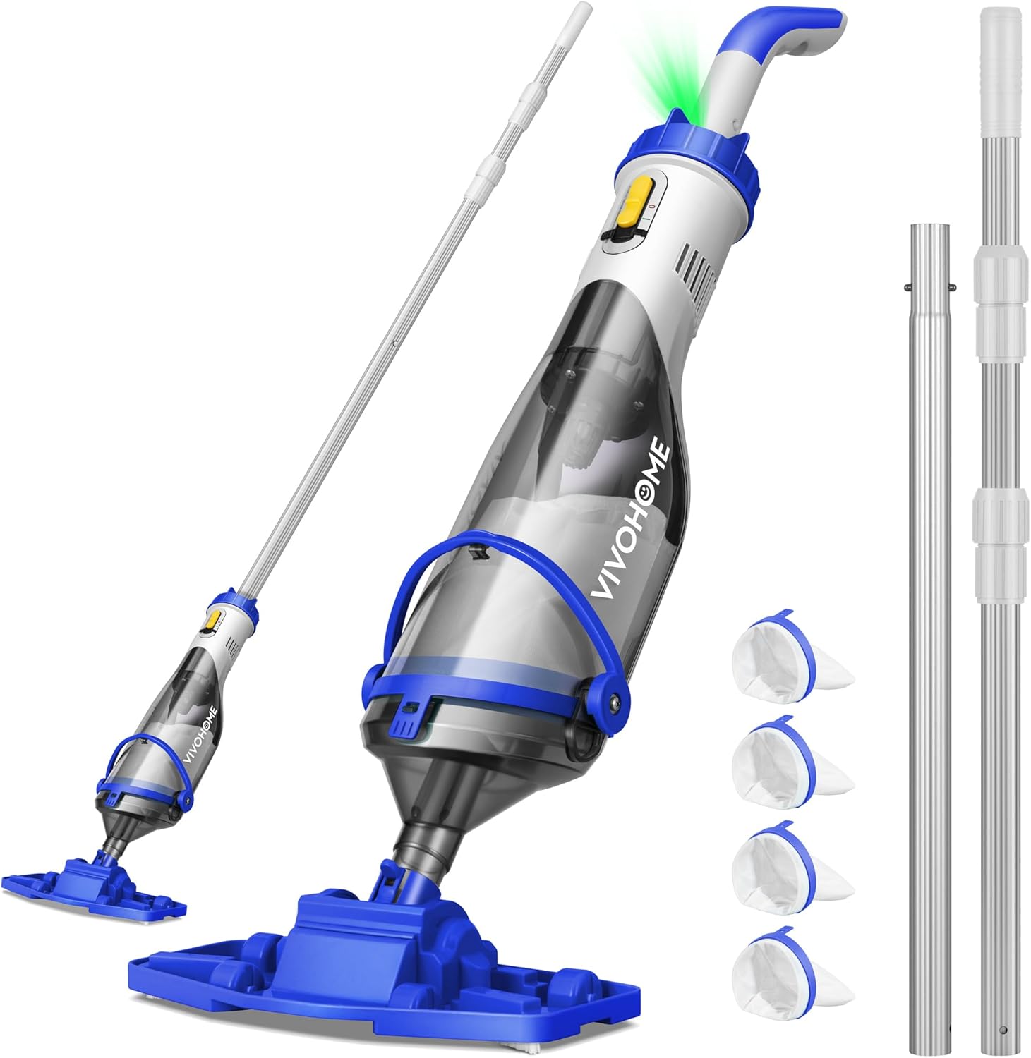VIVOHOME Cordless Pool Vacuum with Telescopic & Extension Poles 9.12ft, 18.5 GPM Suction, 60-Min Run Time, Handheld Cleaner Rechargeable with Battery Indicator for Pools/Spas/Hot Tubs - Blue