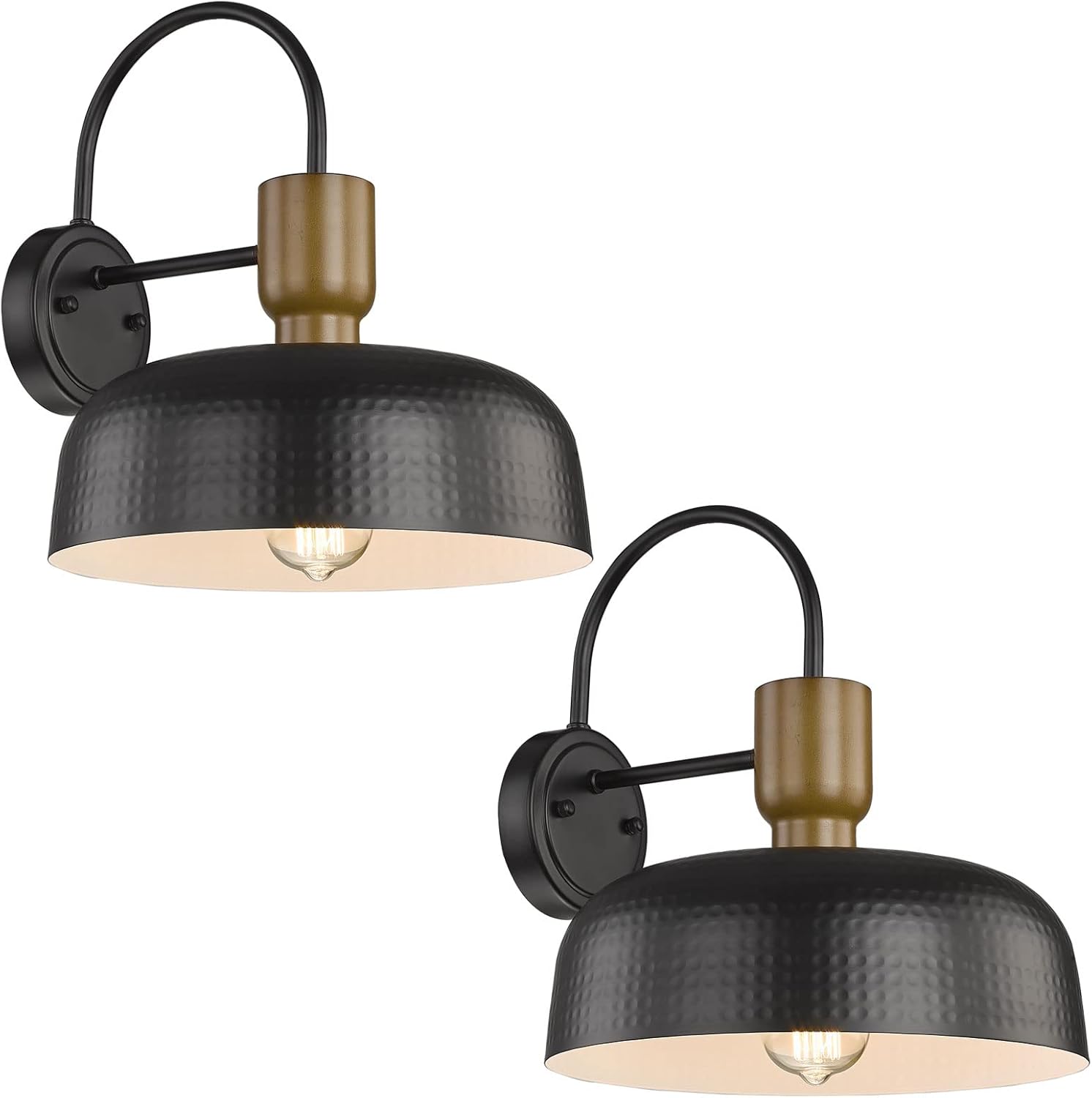 Outdoor Barn Light Hammered Barn Light, Farmhouse Exterior Wall Mount Light Vintage Wall Lighting Fixture Industrial Sconce Lantern for Porch, Entryway, Garage, Black, 2 Pack