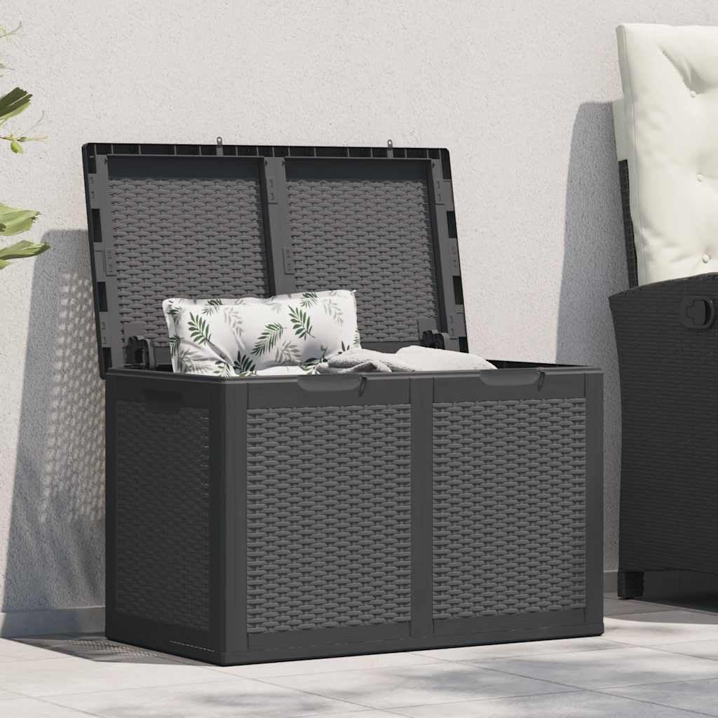 Deck Box Storage Bin,Storage Box Black Polypropylene with rattan look 47.6 gal for Garden Tools,Patio Cushions,Pool Accessories