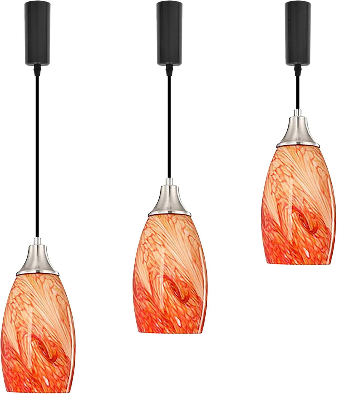 Kiven H-Type Track Lighting Pendants Adjustable Height,Modern h Track Pendant Lights with Orange Glass Lampsade,Decorative Track Lighting Fixture for Kitchen Island Hallway, 3-Light