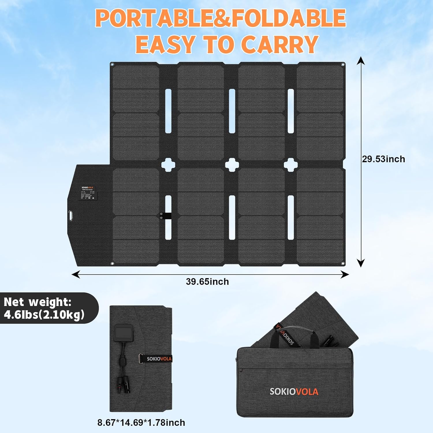 100W Portable Solar Panel for EF/Jackery/Bluetti/Anker Power Station MC4 Output Lightweight & Compact Foldable Solar Panel Charger Kits IP68 Waterproof for RV Travel Outdoor Activities