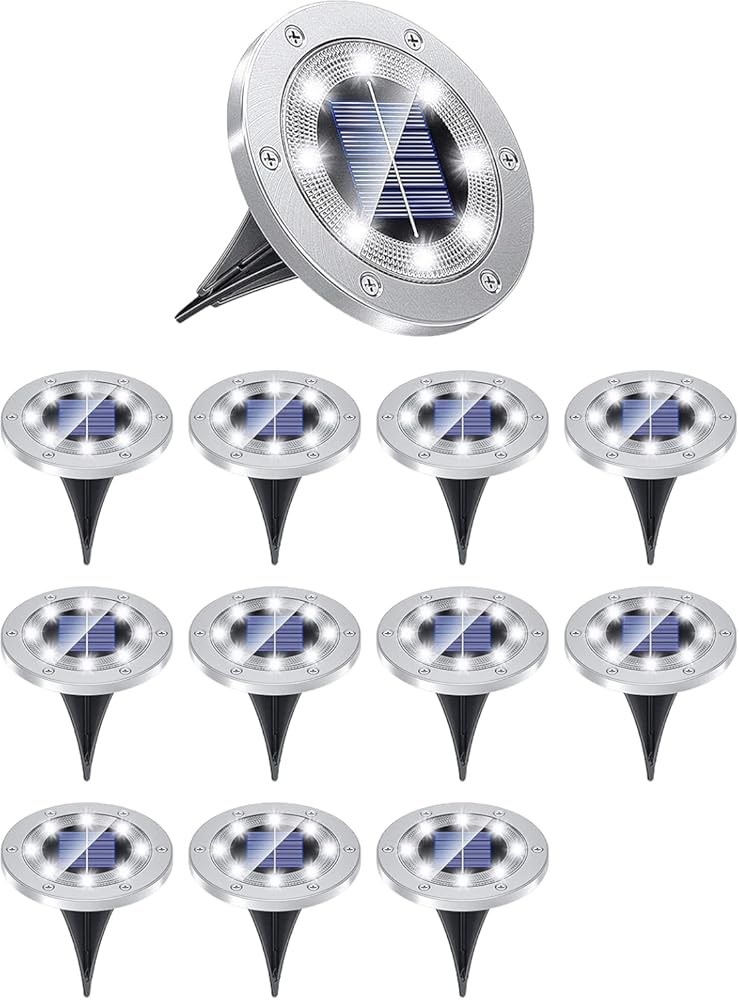 SEIWEI Solar Lights Outdoor, Garden Deck Solar Disk Lights Waterproof - 8 LED Outdoor in-ground Solar Lights for Pathway Garden Yard Landscape Patio Lawn 12PCS