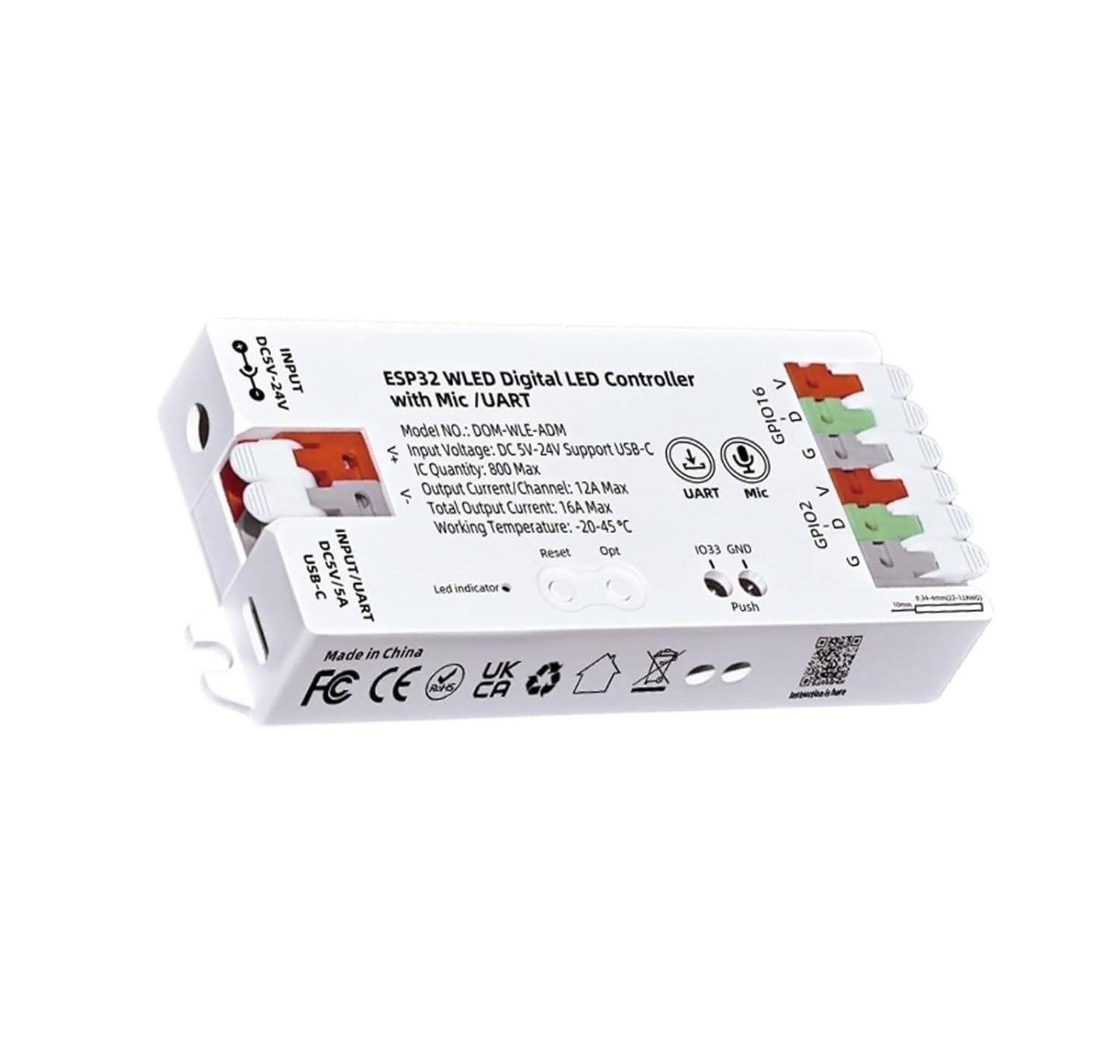 ESP32 WLED LED Controller with Built-in Microphone DIY Dynamic Mode UART Type-C