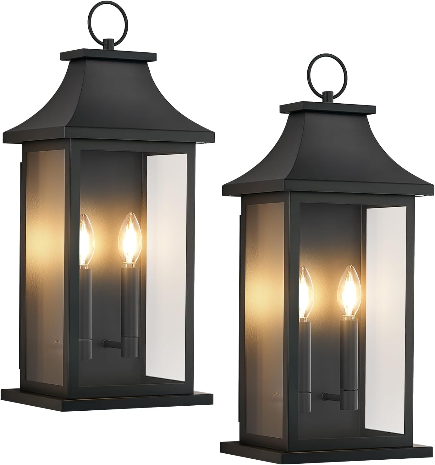 tewei 18'' Large Outdoor Wall Light, Porch Light Outdoor Wall Sconce Lantern, 2-Light Black Exterior Lighting Fixture Wall Mount, Outside Light for House Garage, 2-Pack