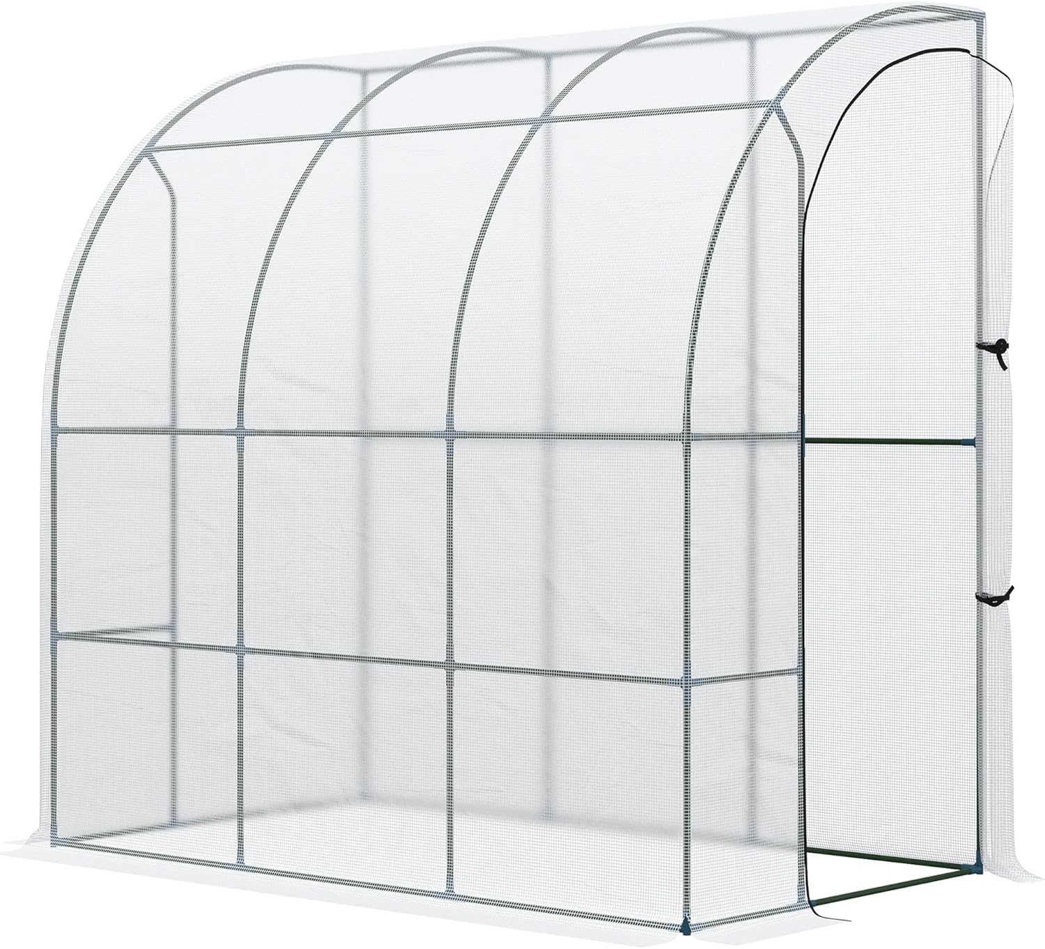 7' x 4' x 7' Outdoor Lean to Greenhouse, Walk in Green House Plant Nursery with Roll up Window, PE Cover, White